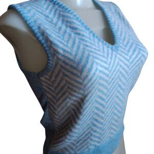 Small Vintage Sweater Vest Chevron JC Penney Sleeveless Knit Blue/White Womens
